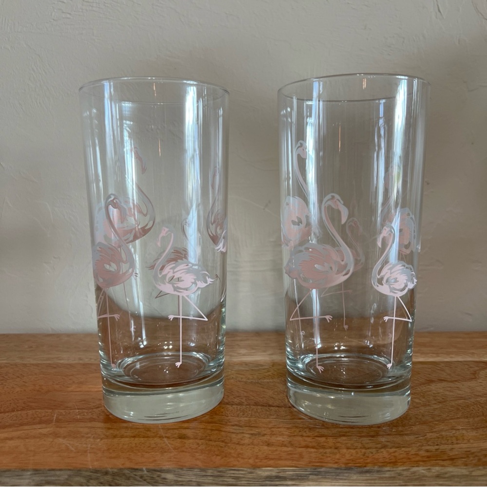Vintage (2) Pink Flamingo Highball Cocktail Party Glasses 6 1/4” tall - Picture 4 of 5